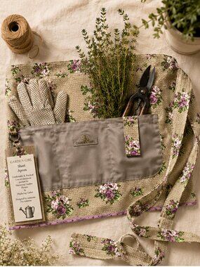 Garden Girl QVC Floral Utility Apron Gardening Wrap Tie Pockets Cottagecore NWT